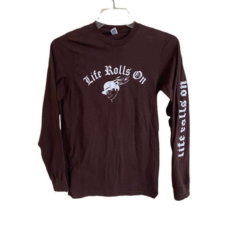 " Life Rolls On " Long Sleeve T-Shirt Dark Brown Size Small Made in USA